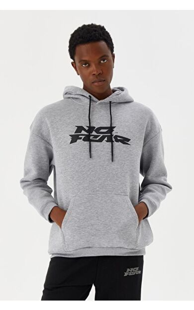 No Fear Erkek Sweatshirt Kapüşonlu Gri Melanj M500271