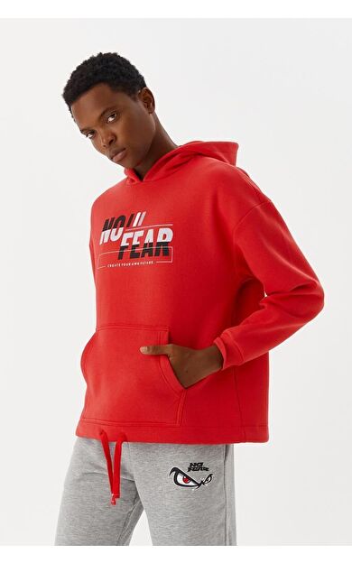 No Fear Erkek Sweatshirt Kapüşonlu Kırmızı M500243