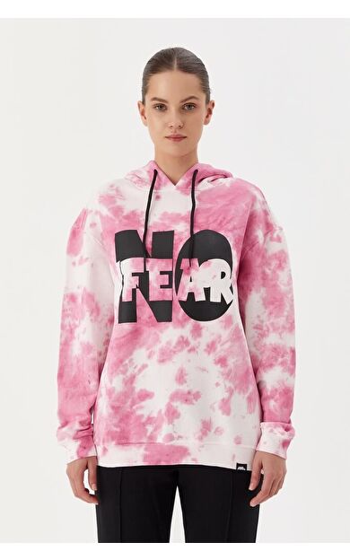 No Fear Kadın Sweatshirt Oversize Kapüşonlu Pembe Batik 72480