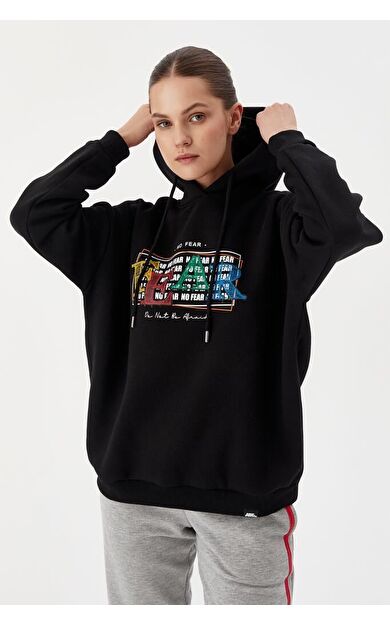 No Fear Kadın Sweatshirt Oversize Kapüşonlu Siyah 72476