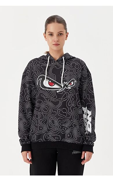 No Fear Kadın Sweatshirt Oversize Kapüşonlu Siyah 72523