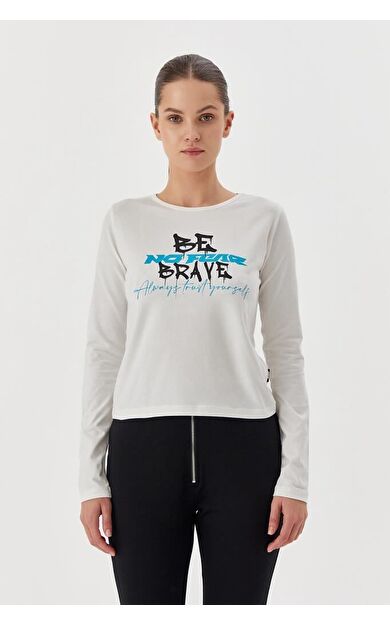 No Fear Orijinal Kadın T-shirt Uzun Kollu Beyaz