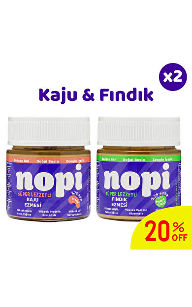 Nopi İkili Set - Parçacıklı Fındık &amp; Klasik Kaju Ezmesi ( 2 x 200 g)