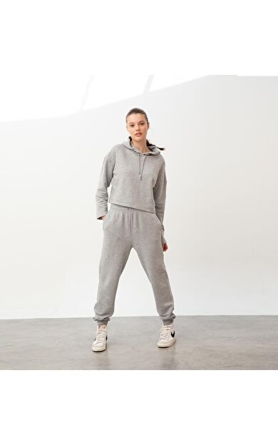 Nors Bolthor Kapüşonlu Crop Sweatshirt Açık Gri Melanj