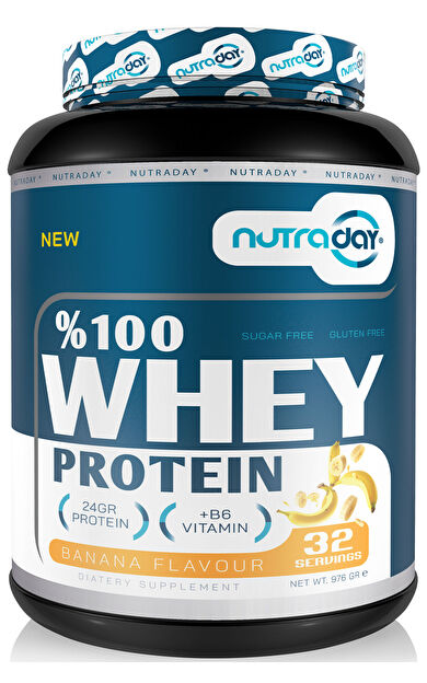 nutraday Whey Protein 976 gr Muz Aromalı Protein Tozu 24 gram Protein 32 Servis