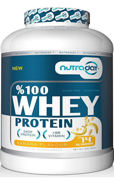nutraday Whey Protein 2257 gr Muz Aromalı Protein Tozu 24 gram Protein 74 Servis
