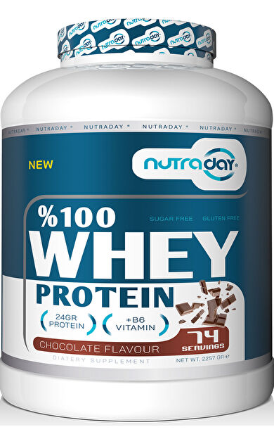 nutraday Whey Protein 2257 gr Çikolata Aromalı Protein Tozu 24 gram Protein 74 Servis