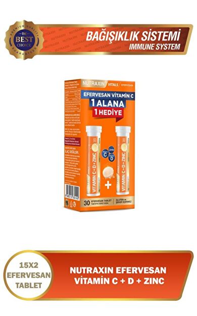 Nutraxin Efervesan Vitamin C 1 Alana 1 Hediye 15+15 Tablet- SKT: 01/2029