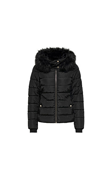 Only Onlcamilla Quilted Furhood Jacket Cc Otw Kadın Günlük Mont 15204607-BLACK Siyah