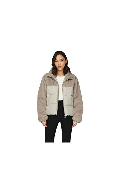 Only Onlwanja Fur Puffer Mix Kadın Günlük Mont 15292945-MOONBEAM Krem