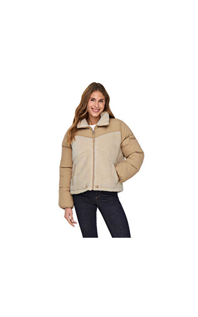 Only OnlsienaTeddy Mix Puffer Kadın Günlük Mont 15322083-BROWN-RICE Krem