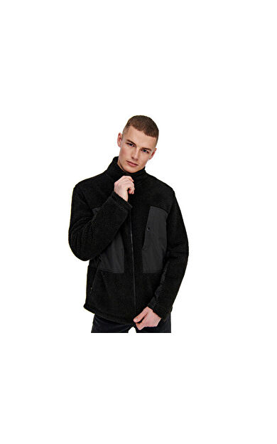 Only Onsvillads Sherpa Mix Jacket Otw Erkek Polar Ceket 22022512-BLACK Siyah