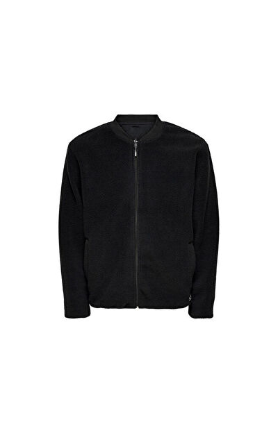 Only Onssawyer Fleece Bomber Otw Erkek Polar Ceket 22022674-BLACK Siyah