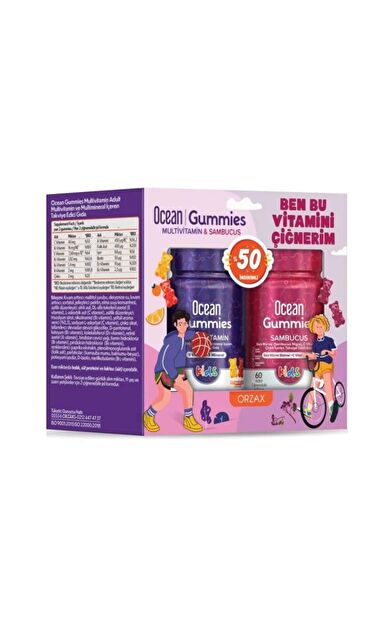 Ocean Gummies Multivitamin Kids 60 Adet Çiğnenebilir + Ocean Sambucus Kids 60 Adet Jel Form