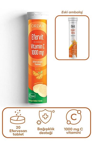 Orzax Efervit Vitamin C 1000mg 20 Efervesan Tablet- SKT:11/2028