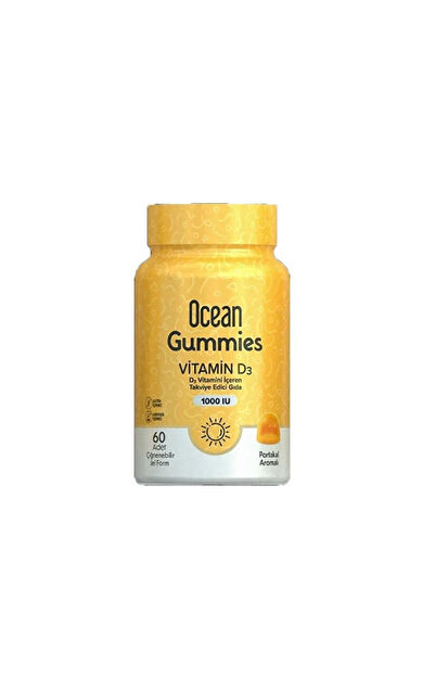 Orzax Ocean Gummies Vitamin D3 1000 IU D3 Vitamini İçeren Takviye Edici Gıda 60 Adet