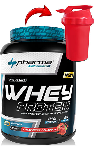 Pharma Nutrition Whey Protein 900 gr Çilek Aromalı Protein Tozu 24 gram Protein 30 Servis