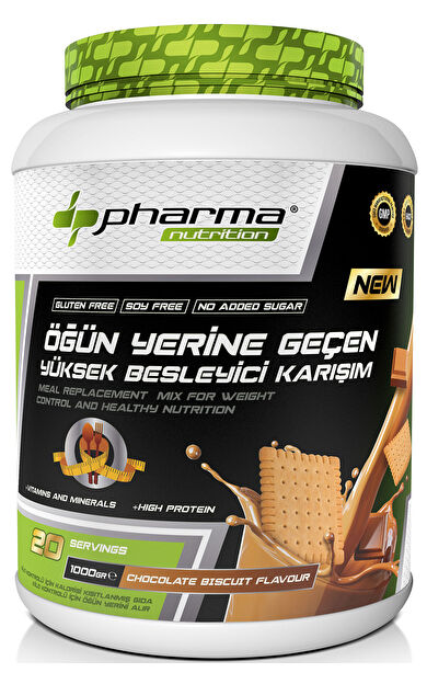 Pharma Nutrition Proteinli Öğün Tozu Öğün Yerine Geçen Besleyici Shake Çikolata Bisküvi Aromalı 20 Servis 1000 Gr
