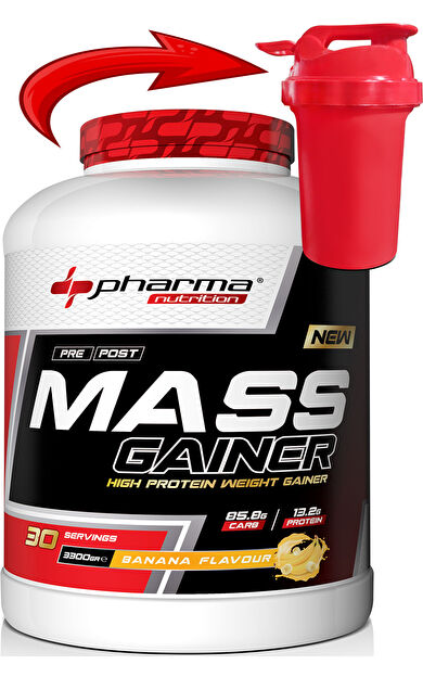Pharma Nutrition Mass Gainer 3300 Gr Muz Aromalı Kilo Kas Karbonhidrat Tozu Hacim 30 Servis