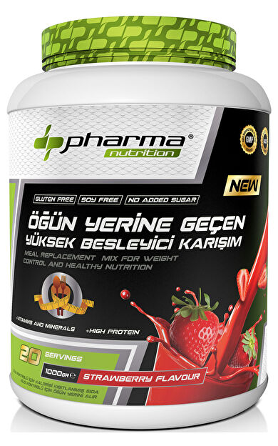 Pharma Nutrition Proteinli Öğün Tozu Öğün Yerine Geçen Besleyici Shake Çilek Aromalı 20 Servis 1000 Gr