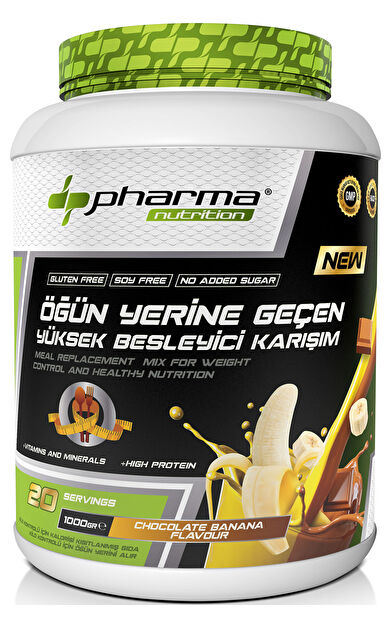 Pharma Nutrition Proteinli Öğün Tozu Öğün Yerine Geçen Besleyici Shake Çikolata Muz Aromalı 20 Servis 1000 Gr