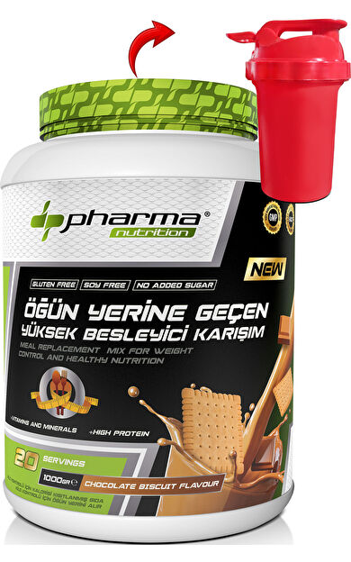 Pharma Nutrition Proteinli Öğün Tozu Öğün Yerine Geçen Besleyici Shake Çikolata Bisküvi Aromalı 20 Servis 1000 Gr