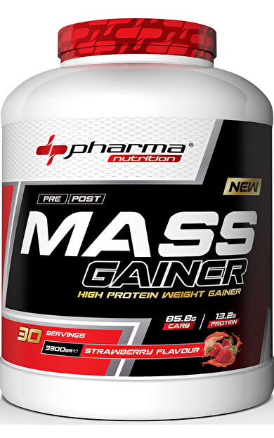 Pharma Nutrition Mass Gainer 3300 Gr Çilek Aromalı Kilo Kas Karbonhidrat Tozu Hacim 30 Servis