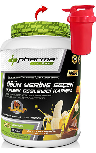 Pharma Nutrition Proteinli Öğün Tozu Öğün Yerine Geçen Besleyici Shake Çikolata Muz Aromalı 20 Servis 1000 Gr