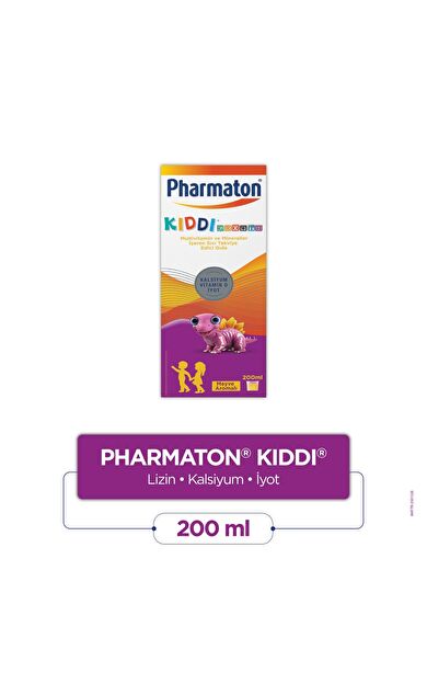Pharmaton Kiddi Growth Kalsiyum Vitamin D İyot İçeren Takviye Edici Gıda Meyve Aromalı Şurup 200 ml