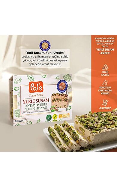 Pol's Gurme Yerli Susam Serisi Antep Fıstıklı Tahin Helvası 300 g
