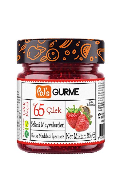 Pol'sGurme Çilek Reçeli Chia Tohumlu Şeker İlavesiz %65 Meyve Oranlı 285 gr