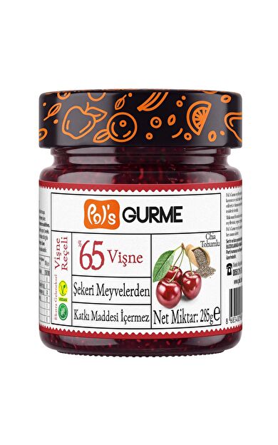 Pol'sGurme Vişne Reçeli Chia Tohumlu Şeker İlavesiz %65 Meyve Oranlı 285 gr