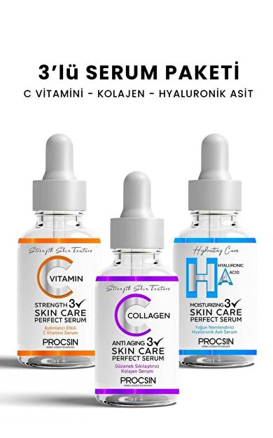 Üçlü Serum Paketi (C VİTAMİNİ - KOLAJEN - HYALURONİK ASİT SERUMU)