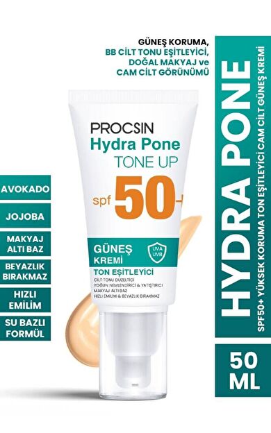 Hydra Pone Spf50+ Cilt Tonu Eşitleyici Makyaj Efekti Veren Cam Cilt BB Güneş Kremi Pa++++