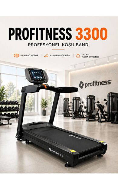 3300 Profesyonel Koşu Bandı 5.0 HP AC Motorlu, %20 Otomatik Eğimli, Bluetoothlu, 150 Kg Kapasiteli