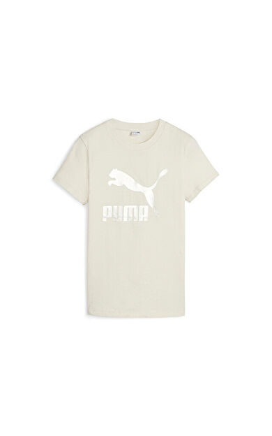 Puma Classics Shiny Logo Tee Kadın Günlük Tişört 62559787 Bej