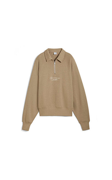 Puma Classics+ Half Zip Polo Crew Kadın Günlük Sweatshirts 62656167 Krem