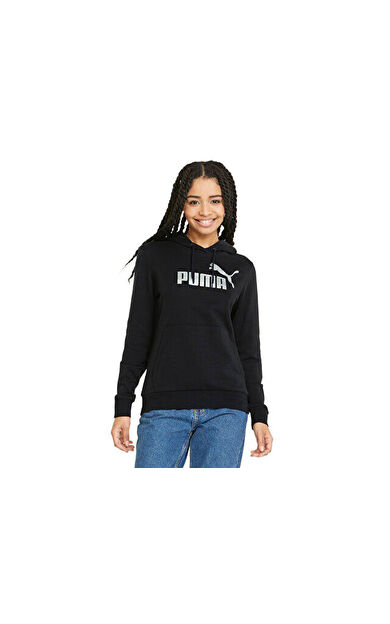 Puma Ess+ Metallic Logo Hoodie Kadın Günlük Sweatshirts 84909651 Siyah