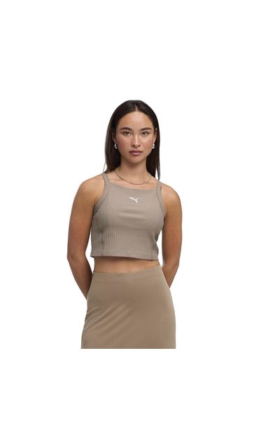 Puma Ess Ribbed Crop Top Kadın T-Shirt Bej