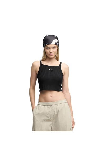 Puma Ess Ribbed Crop Top Kadın T-Shirt Siyah