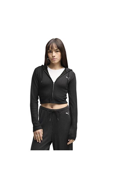 Puma Ess Ribbed Hoodie Kadın Ceket Siyah