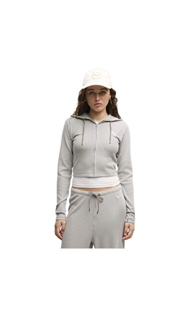 Puma Ess Ribbed Hoodie Kadın Ceket Gri