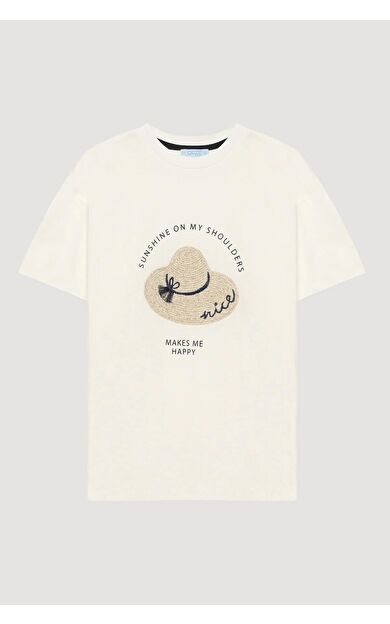 Quzu Baskı ve Nakış Detaylı Kadın T-shirt
