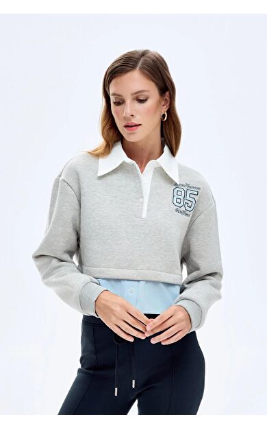 Quzu Gömlek ve Etiket Detaylı Kadın Sweatshirt