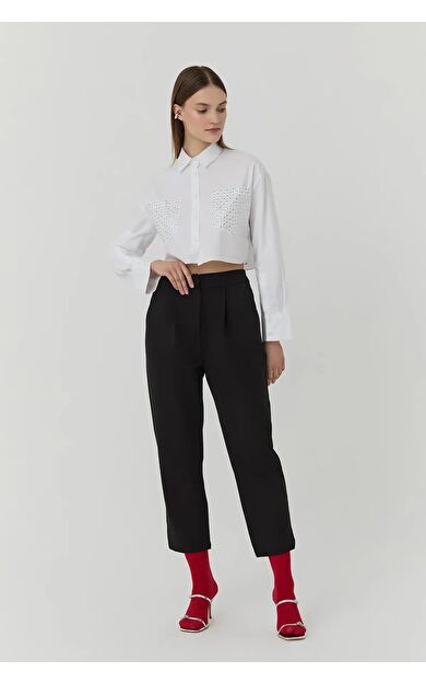 Quzu Kemer Detaylı Kadın Pantolon 23Y71154 23Y71154-SİYAH