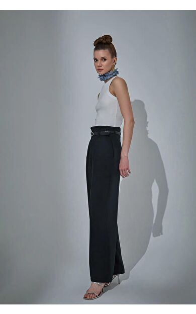 Quzu Kemer Detaylı Kadın Pantolon 24Y71262-SİYAH