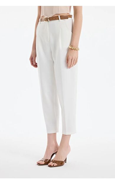 Quzu Yüksek Bel Kemerli Pensli Kadın Pantolon 25YPNT00430