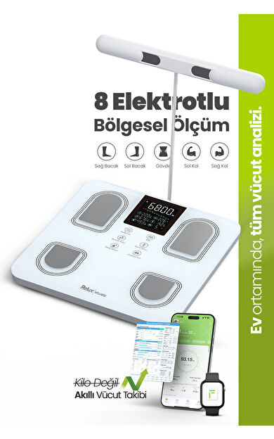 InnerTrace 8 Elektrotlu Akıllı Tartı, Segmental Vücut Analizi, Yağ Kas ve Vücut Suyu Ölçer, RBS6000