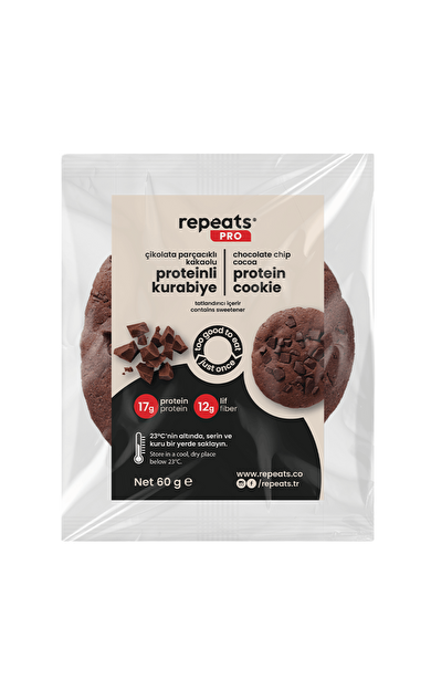 REPEATS Yüksek Proteinli Çikolata Parçacıklı Kakaolu Kurabiye 60g