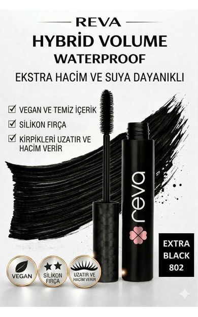 REVA Hacim Veren Hibrit Maskara - Hybrid Volume Mascara Black - No: 802 - Vegan &amp; Temiz Içerik Siyah
